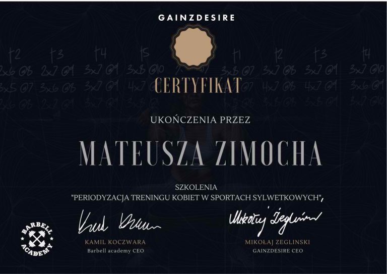 certyfikat Mateusz Zimoch